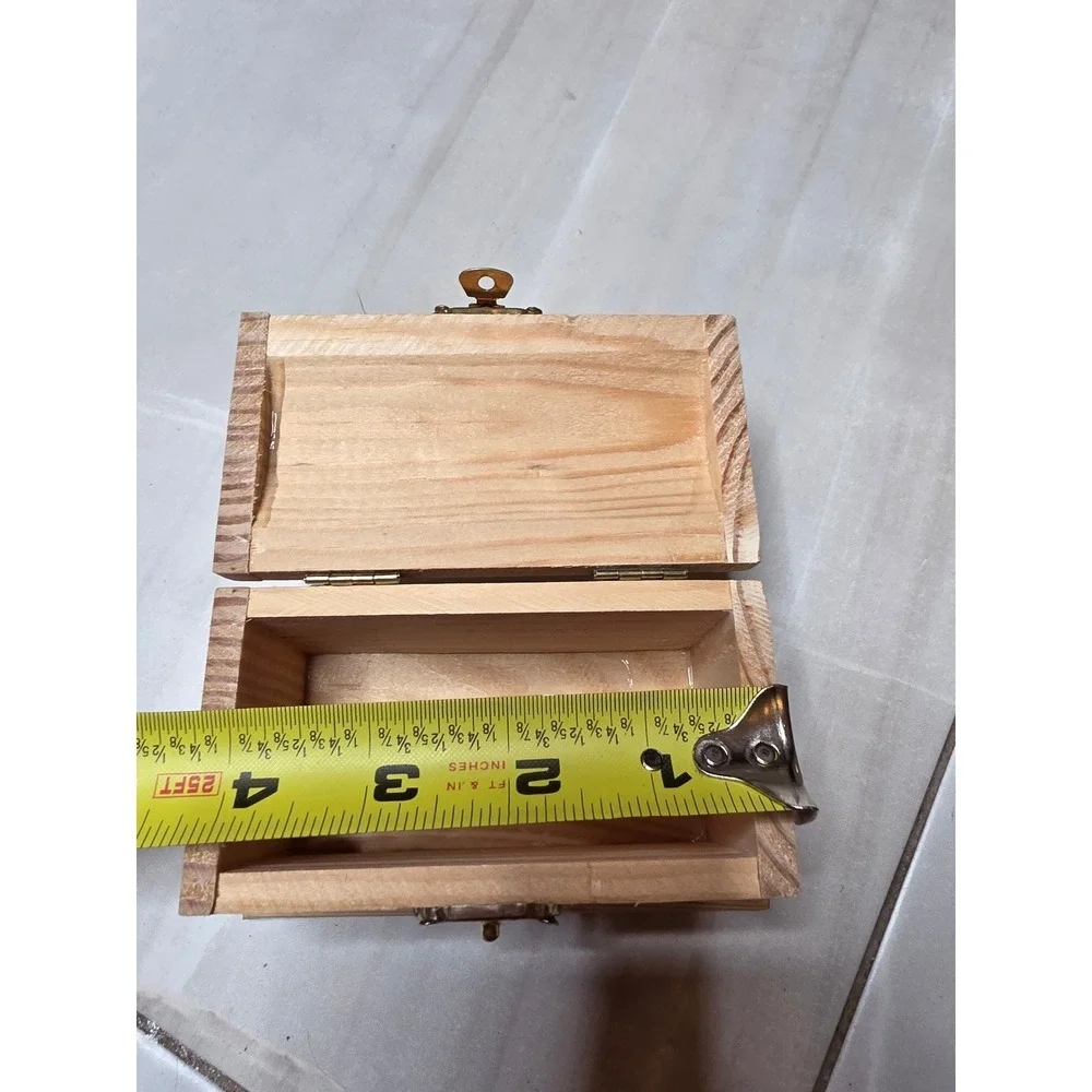 Unfinished Wood Treasure Chest Small Jewelry‎ Box Craft Storage Gold Latch E2